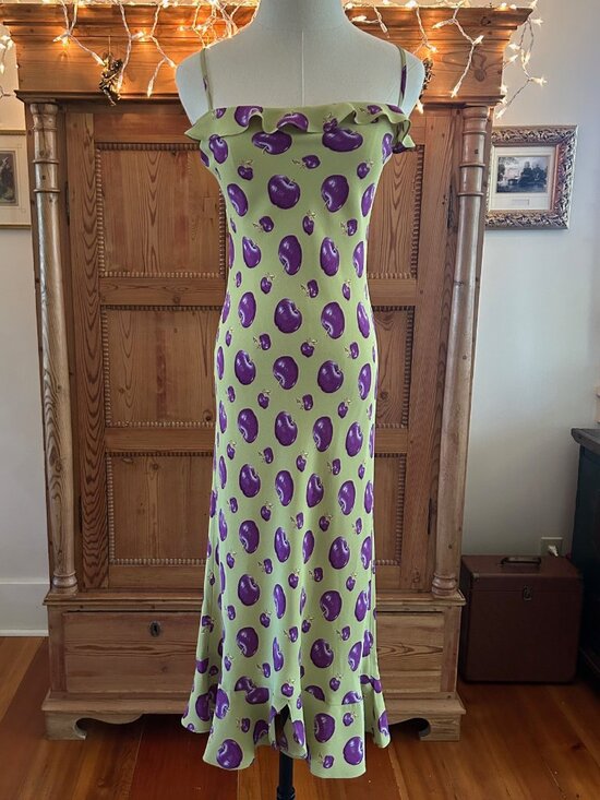 Betsey Johnson Dresses & Skirts - Rare Vintage Betsey Johnson Rayon Gold Purple Apples Dress NWOT